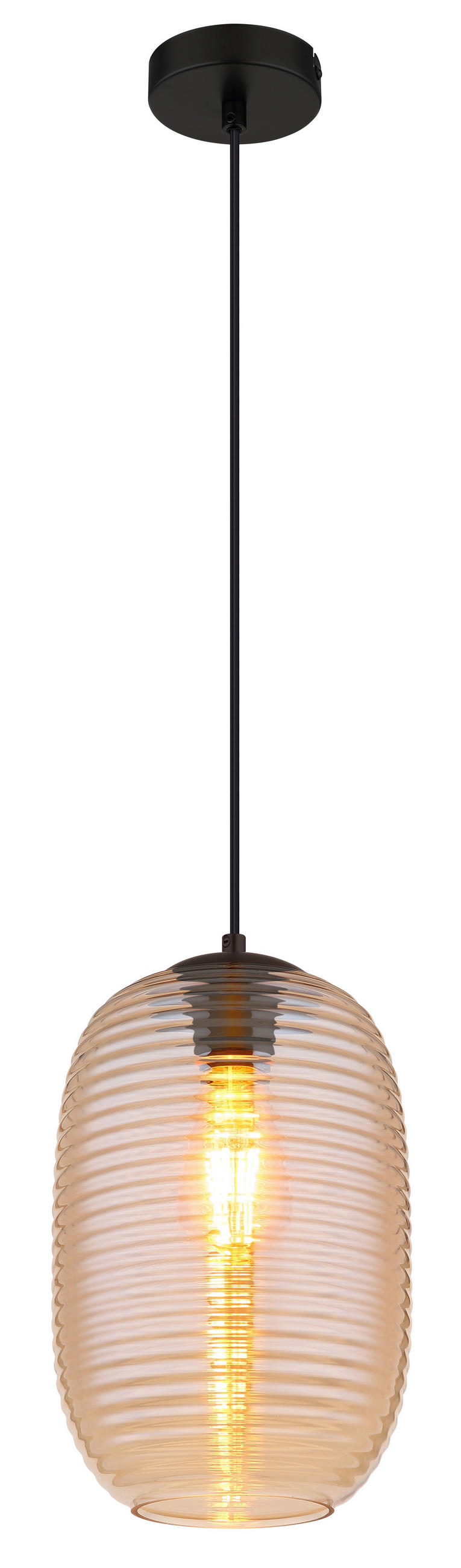 HÄNGELEUCHTE 20/120 cm    - Bernsteinfarben/Schwarz, Basics, Glas/Kunststoff (20/120cm) - Globo