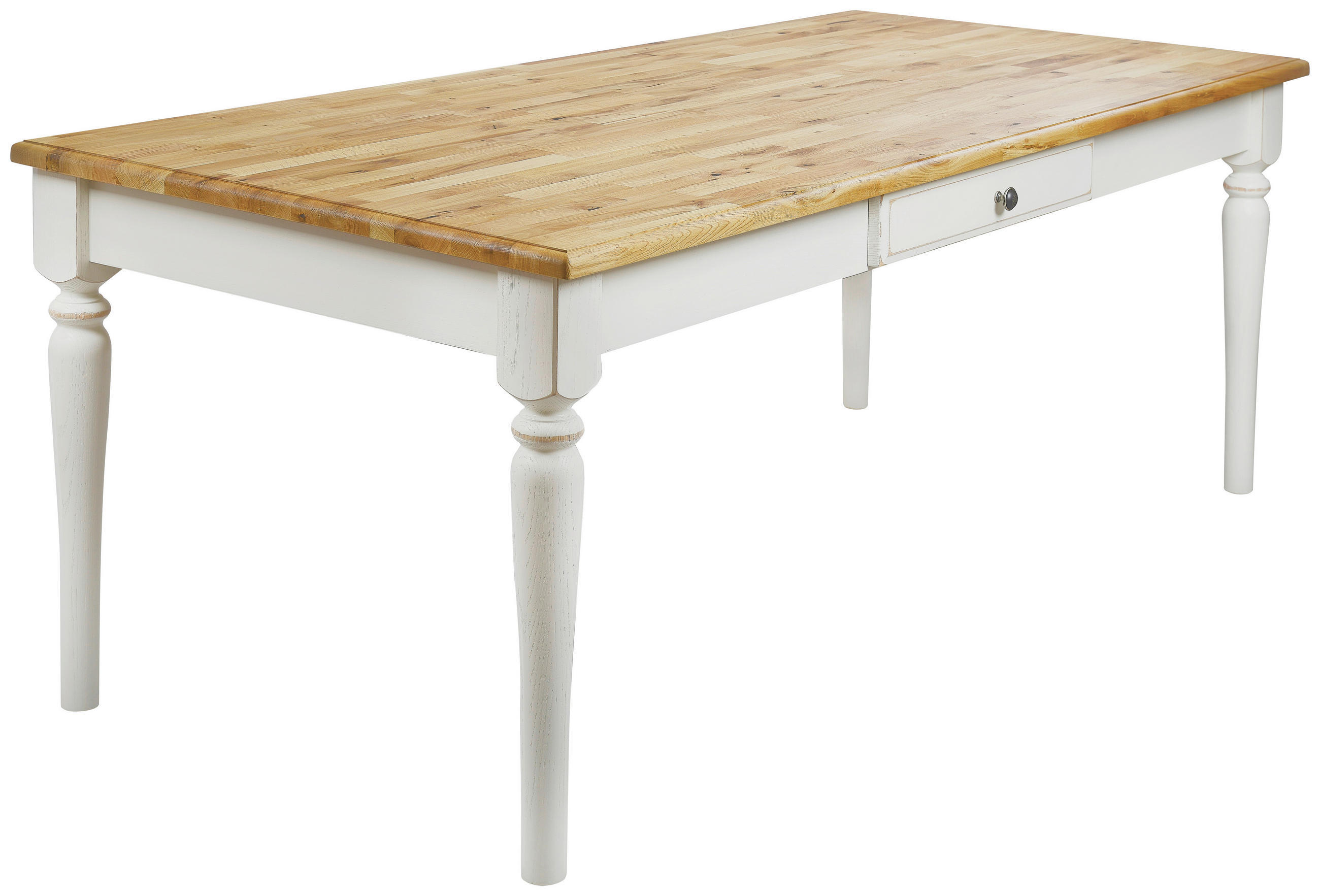 ESSTISCH Buche, Eiche massiv rechteckig Weiß, Wildeiche  - Wildeiche/Weiß, Basics, Holz (180/90/76,7cm) - OSTER