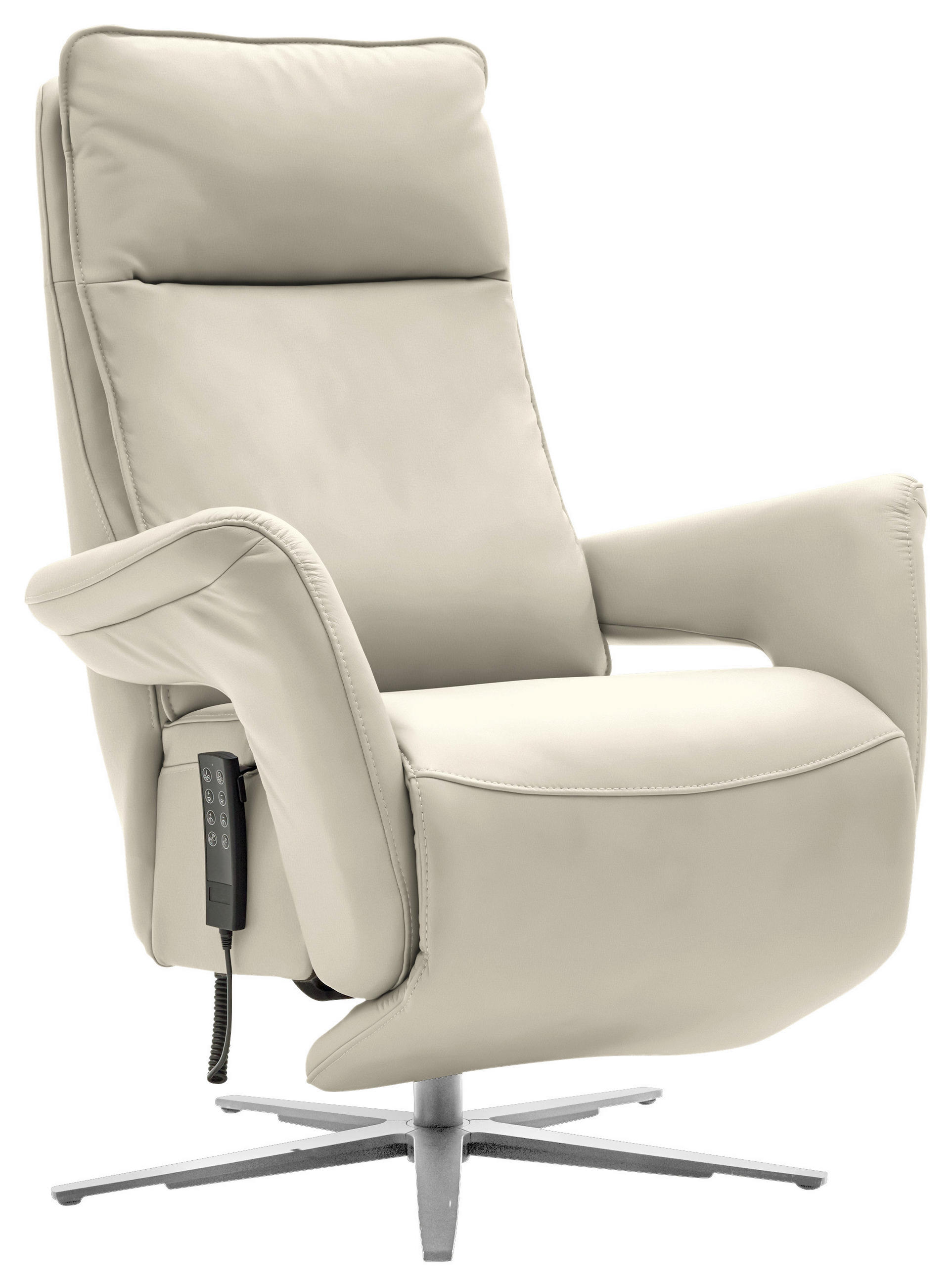 RELAXSESSEL in Leder Ecru  - Ecru/Edelstahlfarben, Design, Leder/Metall (79-83/116/87-176cm) - Valdera