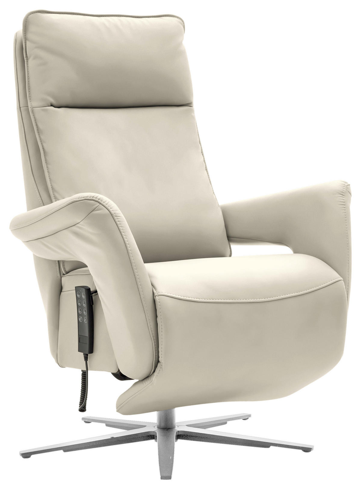 RELAXSESSEL in Leder Ecru  - Ecru/Edelstahlfarben, Design, Leder/Metall (79-83/116/87-176cm) - Valdera