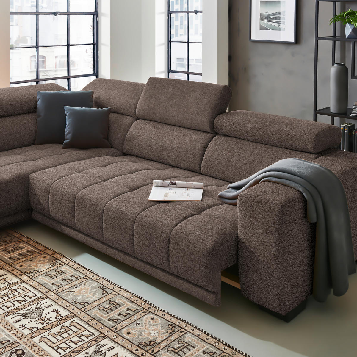 ECKSOFA in Mikrofaser Hellbraun  - Hellbraun/Schwarz, Design, Textil/Metall (207/301cm) - Xora