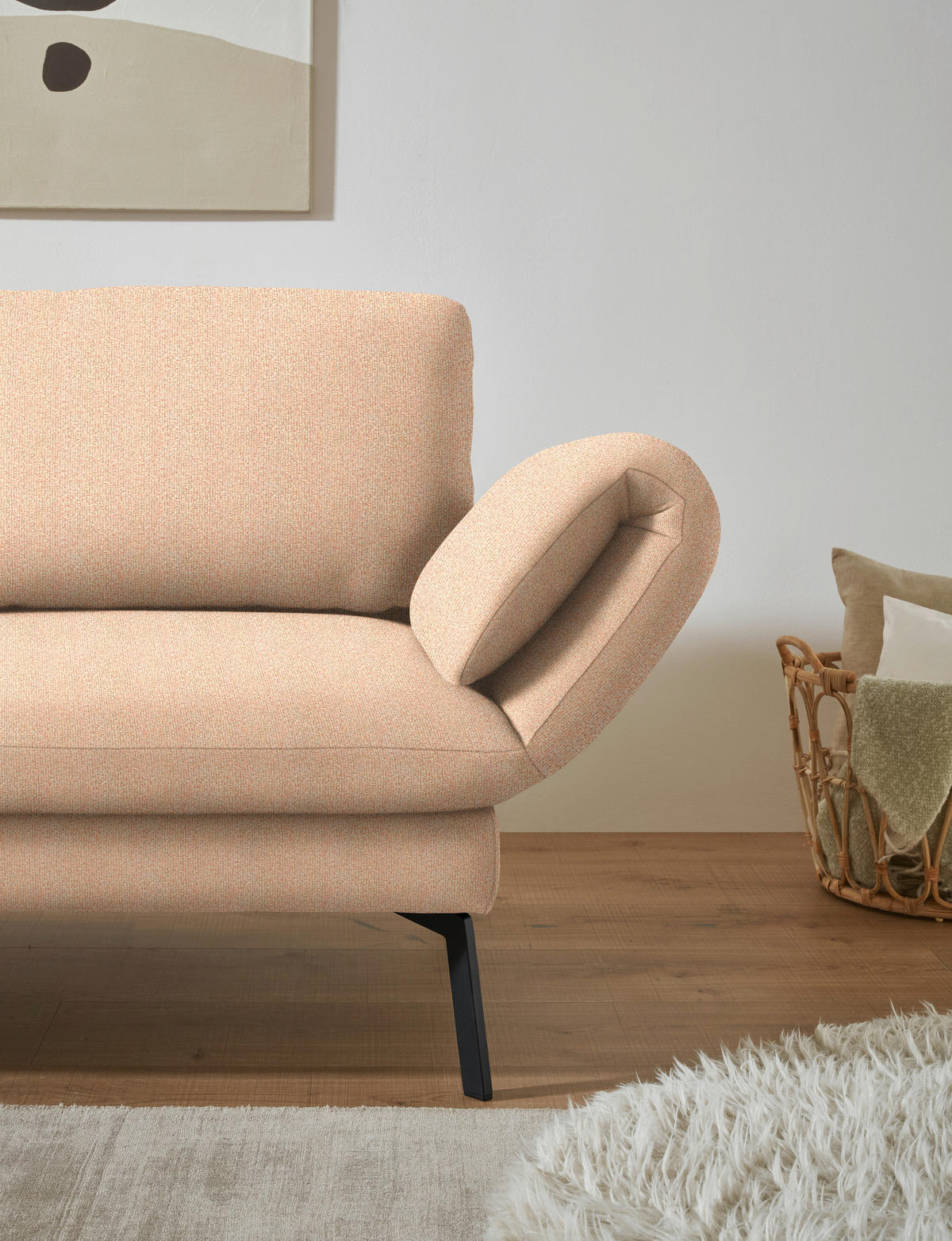 ECKSOFA  in Flachgewebe Lachsfarben  175-224/255-365 cm  - Schwarz/Lachsfarben, Design, Textil/Metall (175-224/255-365cm) - Dieter Knoll