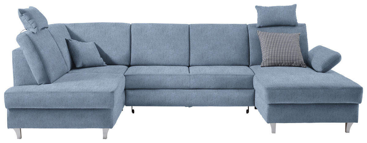 WOHNLANDSCHAFT Struktur Blau  - Blau/Silberfarben, Konventionell, Holz/Textil (186/322/167cm) - Cantus