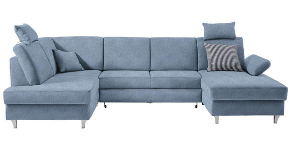 WOHNLANDSCHAFT  in Struktur Blau  - Blau/Silberfarben, KONVENTIONELL, Holz/Textil (186/322/167cm) - Cantus