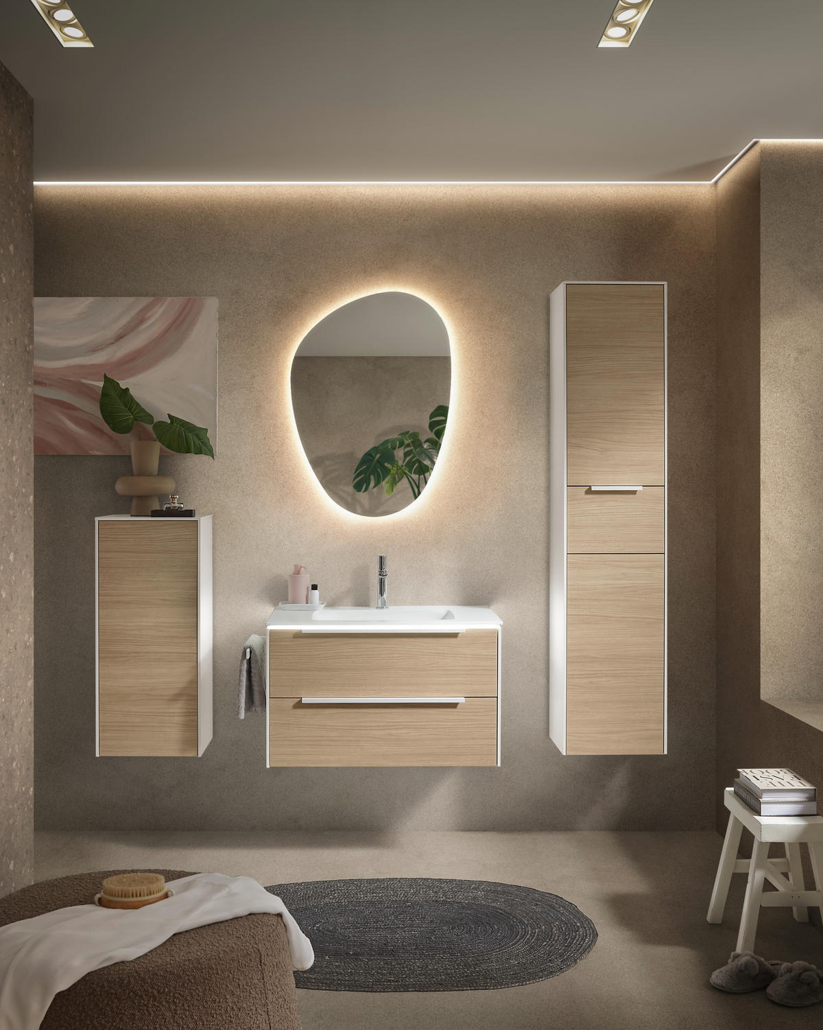 BADEZIMMER 3-teilig  in 80,5 cm  - Eichefarben/Weiß, Design, Holzwerkstoff/Stein (80,5cm) - Musterring