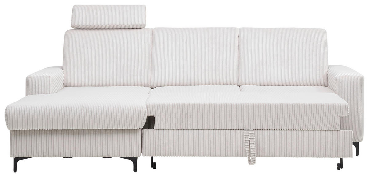 ECKSOFA in Cord Weiss, Perlmutt  - Weiss/Perlmutt, Konventionell, Textil/Metall (167/247cm) - Stylife