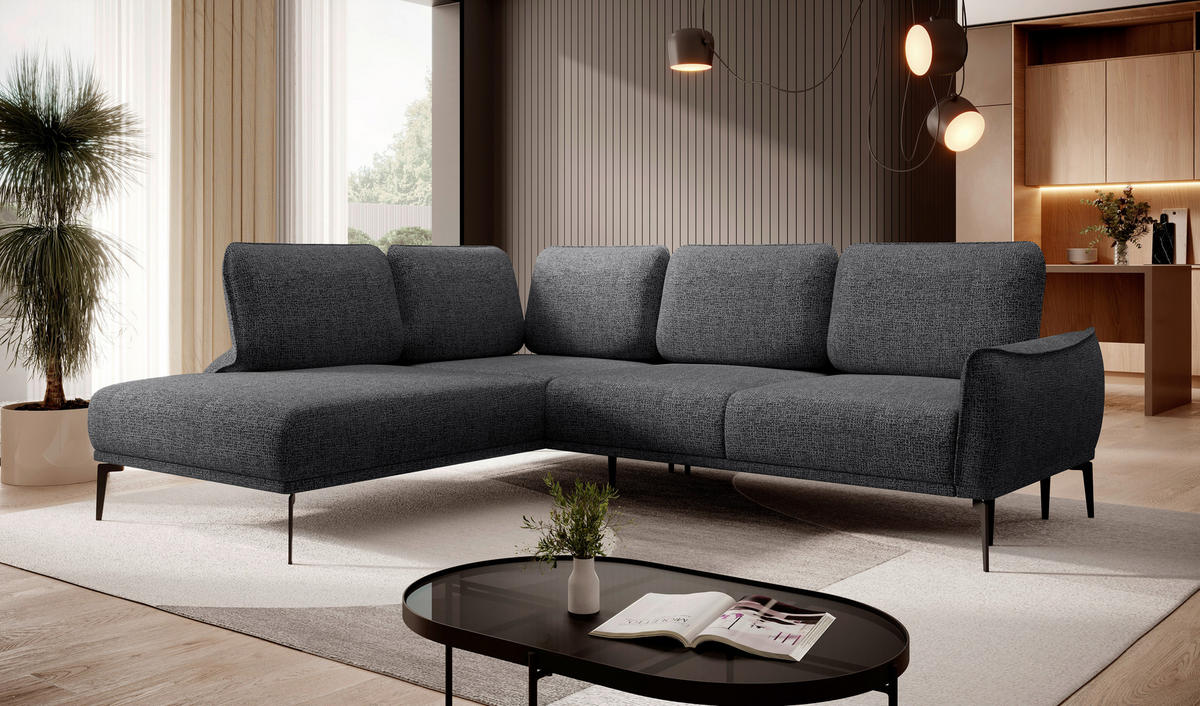 SOFFA i flatväv antracit  - svart/antracit, Design, metall/trä (212x267/105/103cm) - Stylife