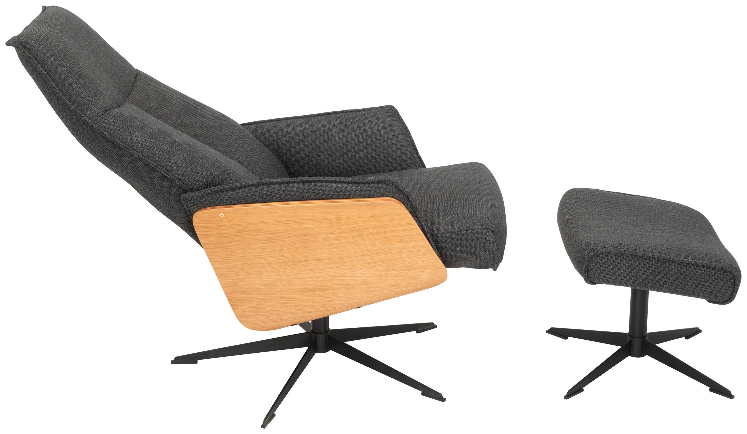 RELAXFÅTÖLJ i trä, metall, textil svart, ekfärgad  - svart/ekfärgad, Klassisk, metall/trä (66/101/81cm) - Welnova