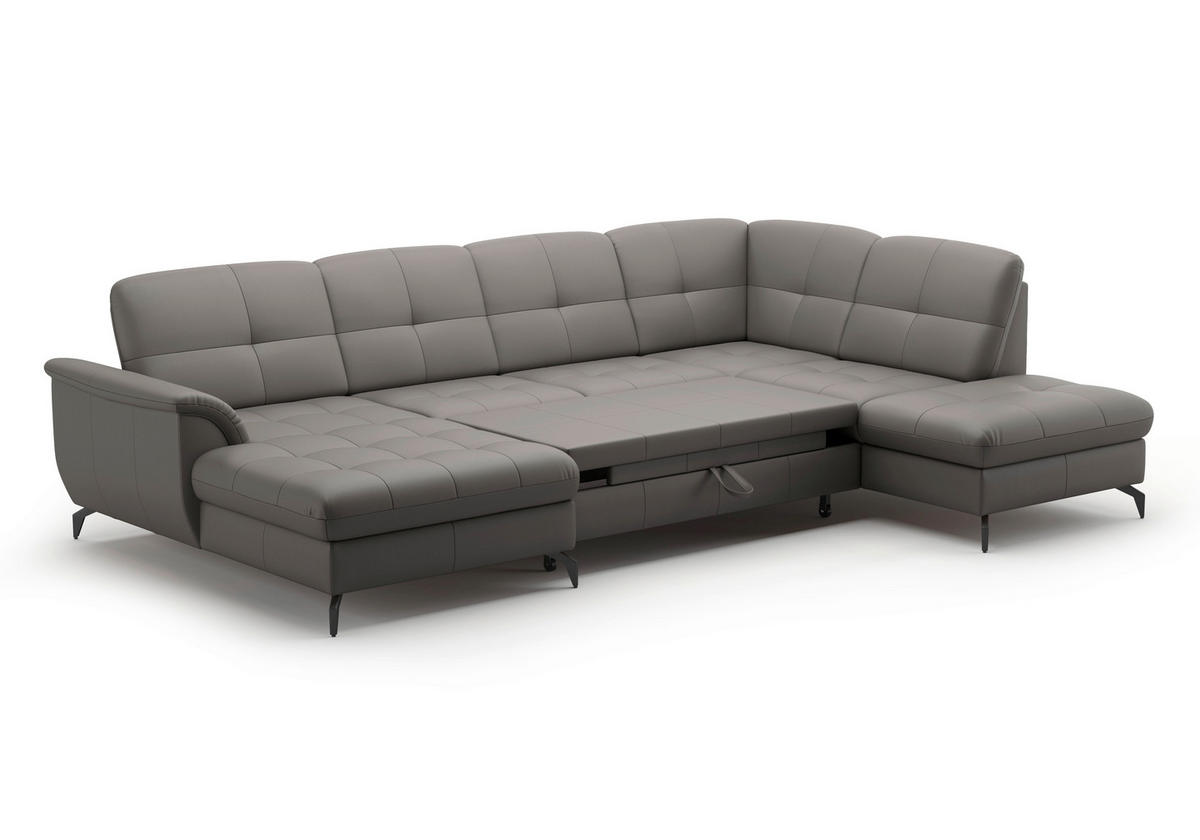 WOHNLANDSCHAFT Mokka Echtleder  - Schwarz/Mokka, MODERN, Leder/Metall (164/319/212cm) - Sit & More