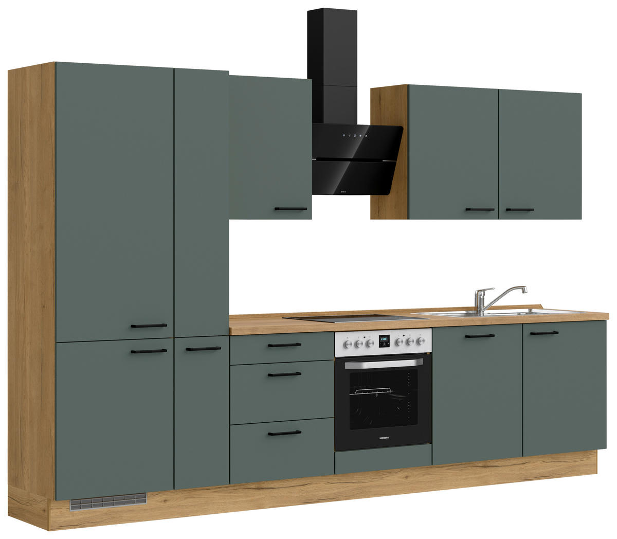 KÜCHENLEERBLOCK 330 cm   in Eichefarben, Dunkelgrün  - Dunkelgrün/Eichefarben, MODERN, Holzwerkstoff/Metall (330cm) - Nobilia