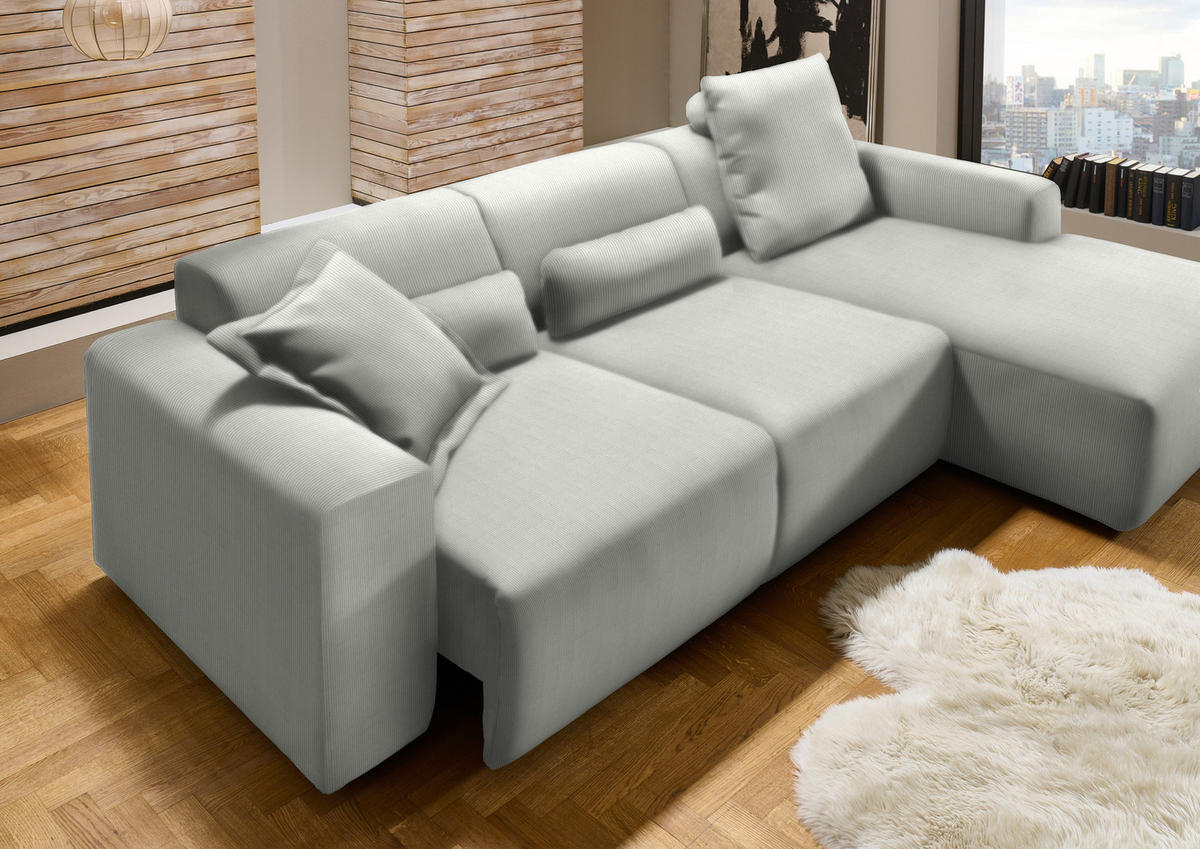 ECKSOFA Hellgrau Feincord  - Hellgrau/Schwarz, Design, Kunststoff/Textil (301/177cm) - Beldomo Style