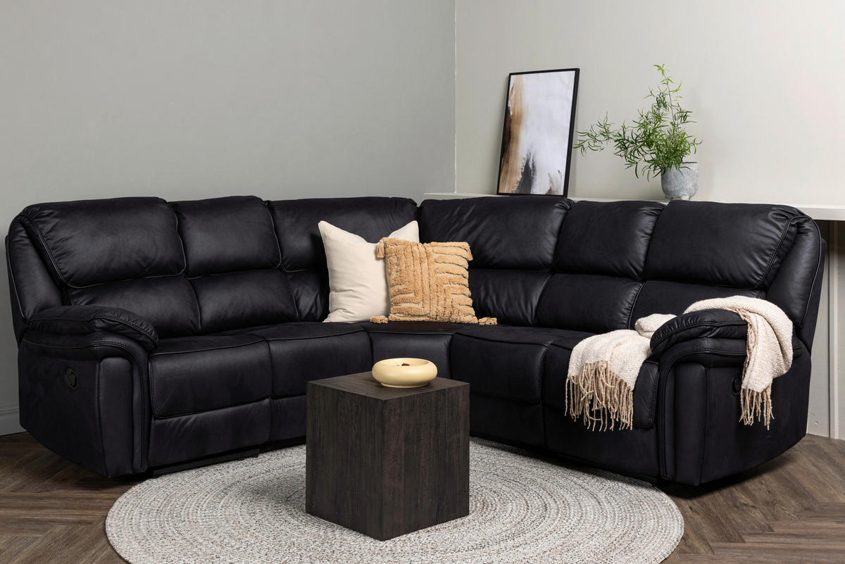 ECKSOFA Eckteil  Schwarz Lederlook (vegan)  - Schwarz, Design, Textil (338/338cm) - Livetastic