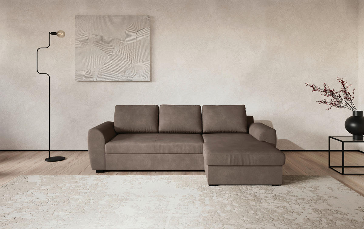 ECKSOFA  in Mikrofaser Taupe  253/154 cm  - Taupe/Schwarz, Trend, Kunststoff/Textil (253/154cm) - MID.YOU