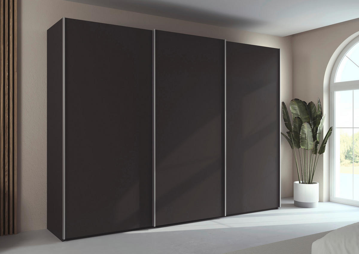 SCHWEBETÜRENSCHRANK 301/223/69 cm,  in Graphitfarben, Alufarben, 3 Tür(en)  - Alufarben/Graphitfarben, Basics, Holzwerkstoff/Metall (301/223/69cm) - Rauch Möbel