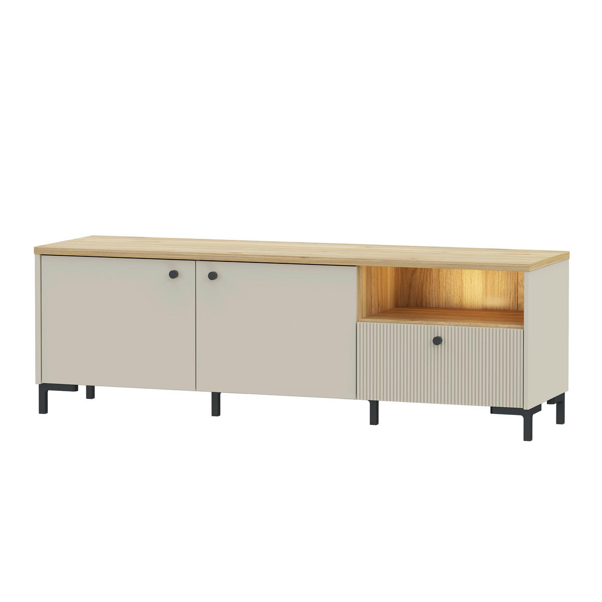 TV-ELEMENT barve hrasta, peščene barve  - črna/barve hrasta, Moderno, kovina/umetna masa (152,8/50,2/41,9cm) - Hom`in
