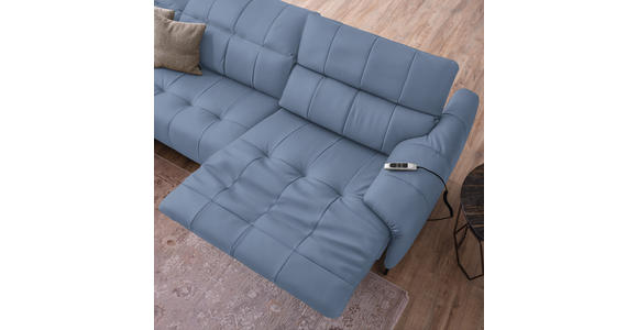 ECKSOFA in Echtleder Hellblau 165/313 cm - Schwarz/Hellblau, Design, Leder/Metall (165/313cm) - Emilio Belluti