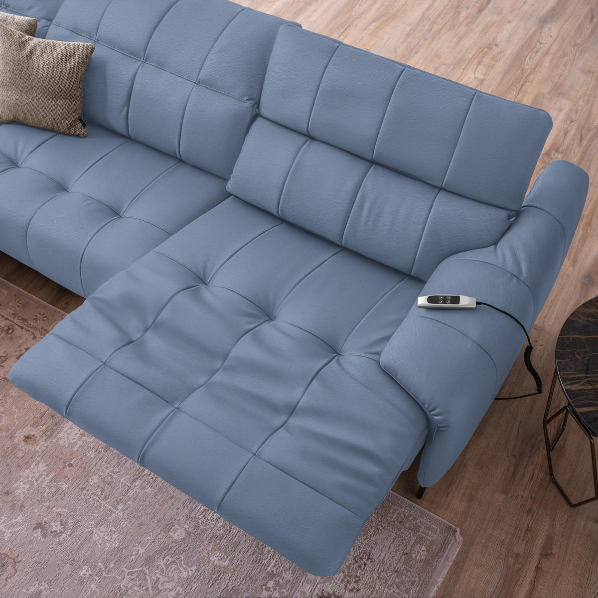 ECKSOFA in Echtleder Hellblau  165/313 cm  - Schwarz/Hellblau, Design, Leder/Metall (165/313cm) - Emilio Belluti