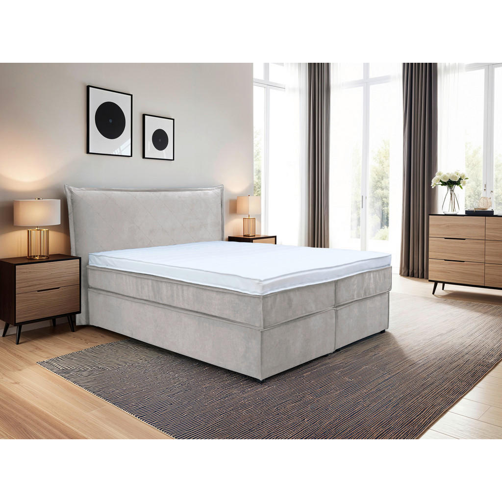 Thumbnail - Boxxx Boxspringbett, Hellgrau, Textil, H3, 5-Zonen, Höhe ca. 20 cm, 160x200 cm, Fsc, gepolstertes Kopfteil, Topper durch...
