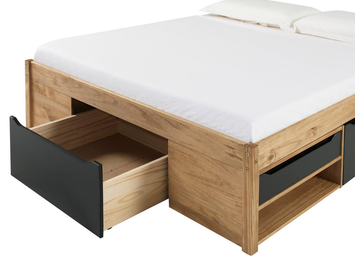 KREVET S PROSTOR. ZA ODLAGANJ   90/200 cm   prirodne boje, crna  - prirodne boje/crna, Moderno, drvni materijal/drvo (90/200cm) - MID.YOU