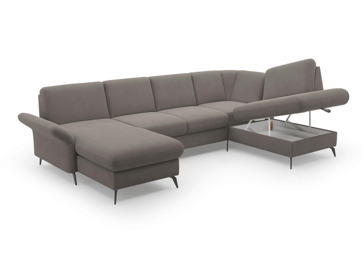 WOHNLANDSCHAFT in Flachgewebe Graphitfarben  - Schwarz/Graphitfarben, Konventionell, Textil/Metall (164/314/195cm) - Sit & More