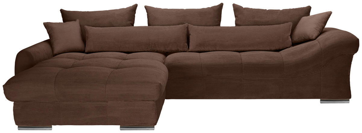 ECKSOFA Dunkelbraun Cord  - Chromfarben/Dunkelbraun, KONVENTIONELL, Textil/Metall (225/335cm) - Carryhome