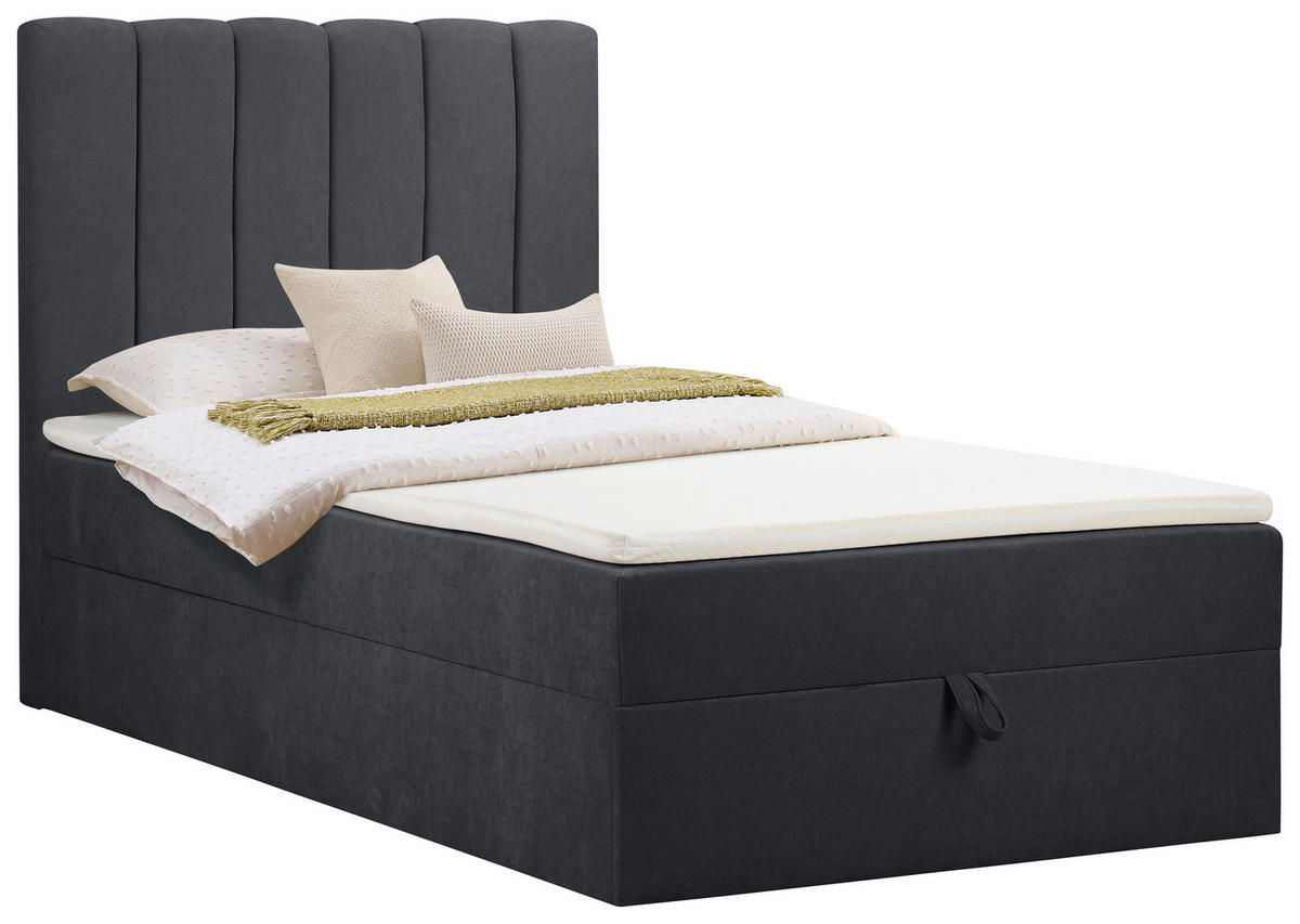 BOXBETT 100/200 cm,  in Anthrazit, Matratze, gepolstertes Kopfteil, Bettkasten, Topper, H3 = fest  - Anthrazit/Schwarz, Basics, Kunststoff/Textil (100/200cm) - Chameo