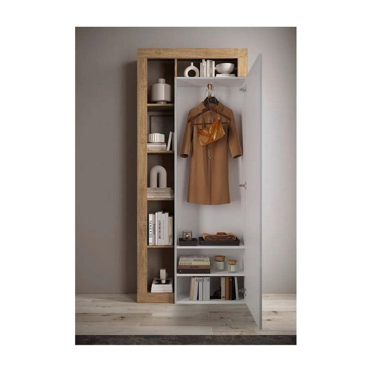 ORMAR ZA PREDSOBLJE  hrast wotan, bela visoki sjaj  - hrast wotan/bela visoki sjaj, Osnovno, pločasti materijal (91/201/30cm) - Ti'me