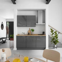 KÜCHENBLOCK Flash 180 cm  in Eichefarben, Schieferfarben  - Schieferfarben/Edelstahlfarben, MODERN, Holzwerkstoff/Metall (180cm) - Nobilia