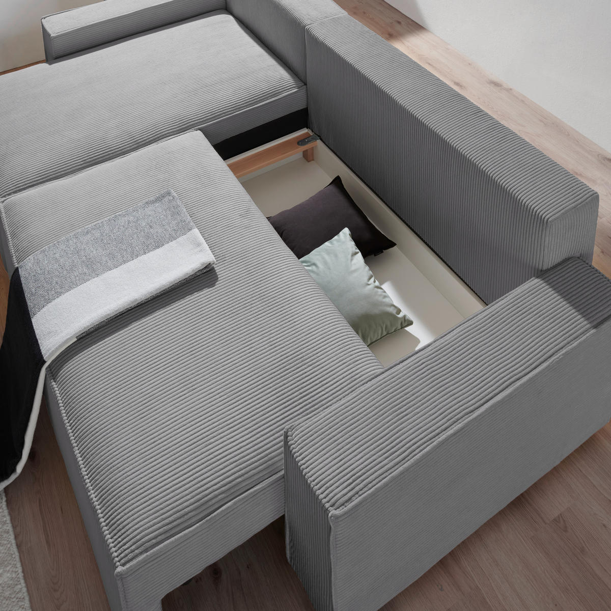 ECKSOFA in Cord, Webstoff Grau  - Schwarz/Grau, Modern, Holz/Textil (157/265cm) - Carryhome