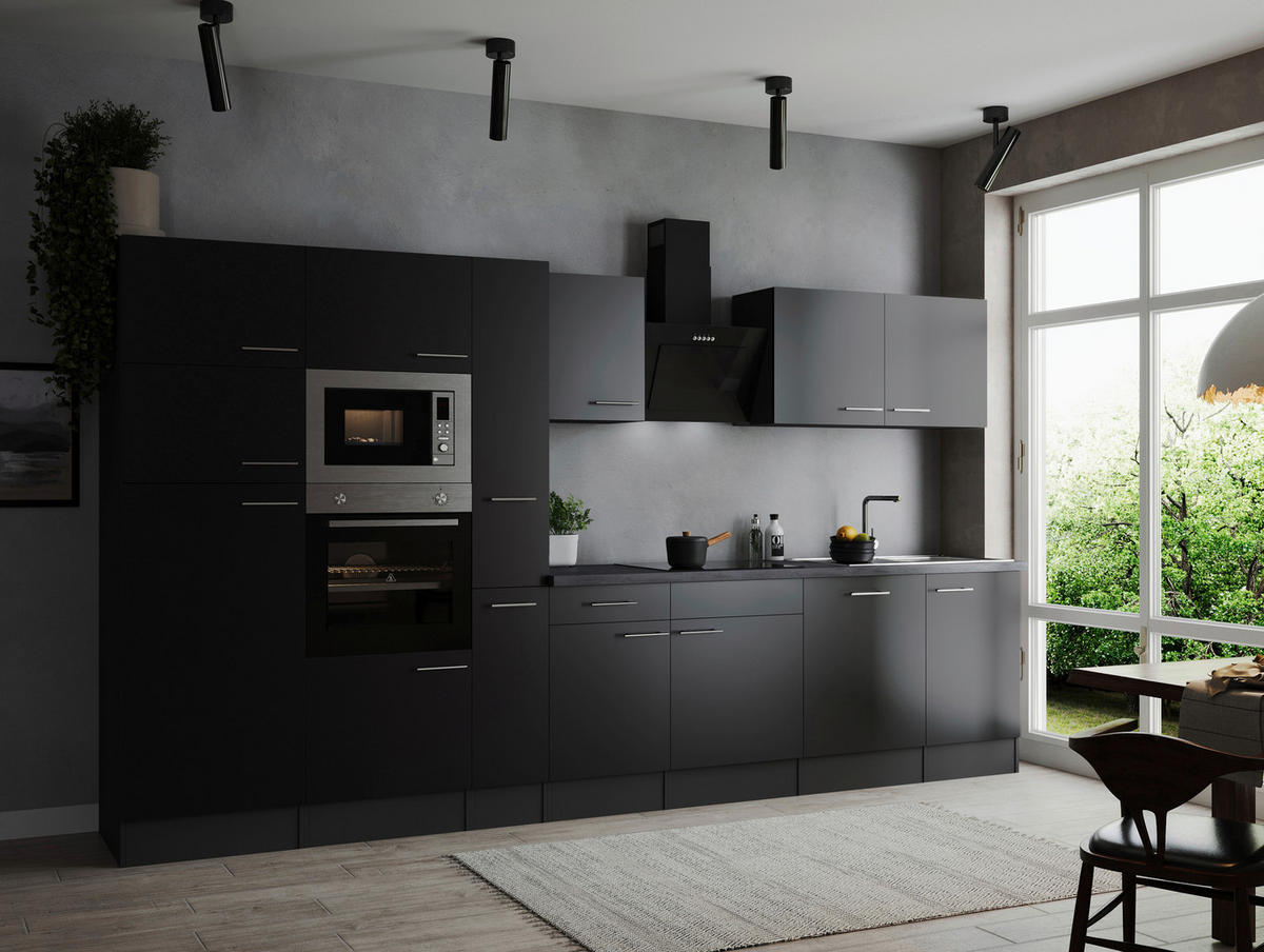 MODULKÖK 370 cm   i grå, svart  - silver/grå, Design, metall/trämaterial (370cm) - Respekta