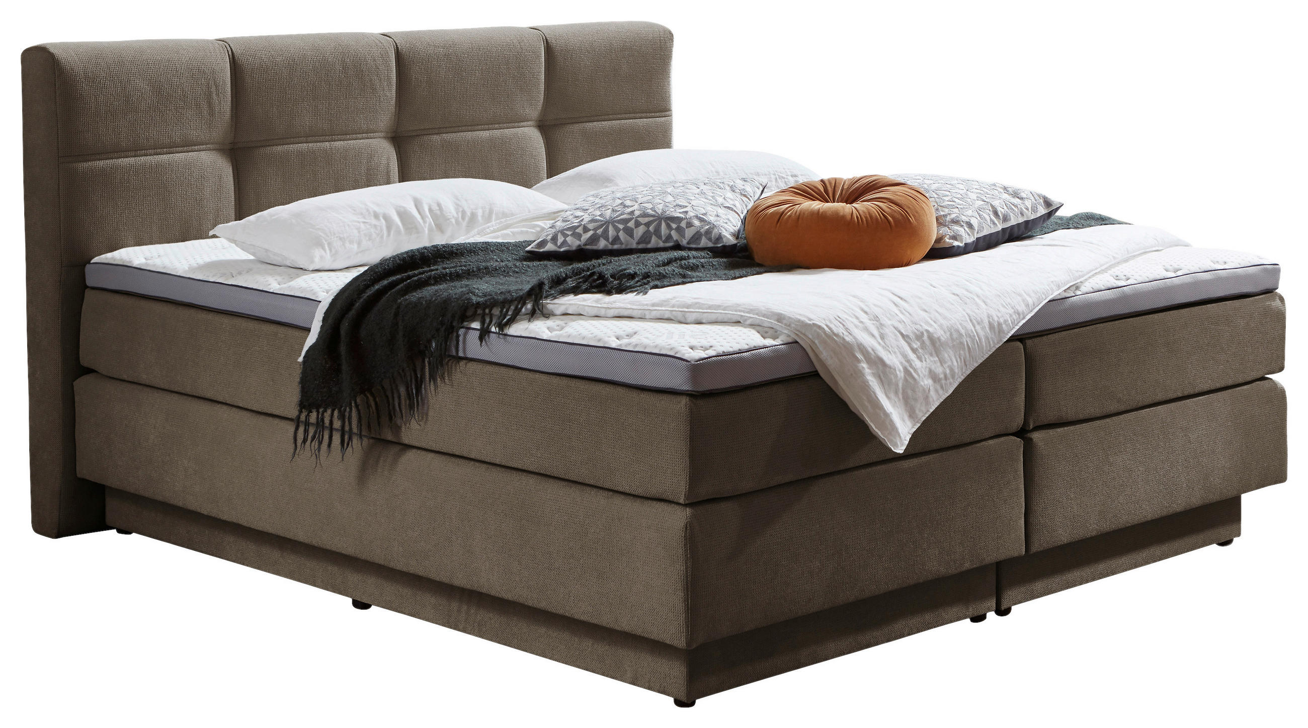 BOXSPRINGBETT 180/200 cm  Taupe  - Taupe/Schwarz, Konventionell, Kunststoff/Textil (180/200cm) - Carryhome
