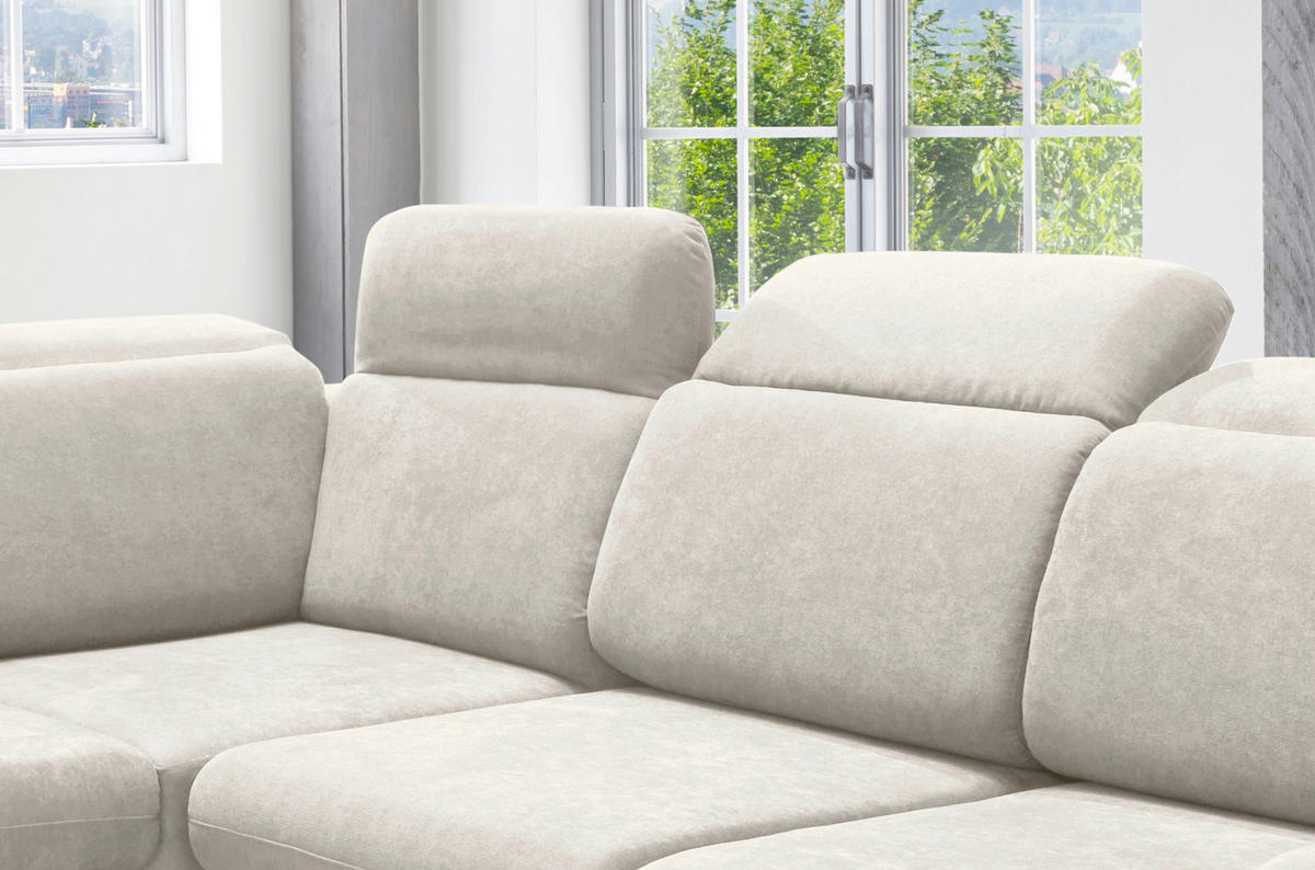 ECKSOFA Creme Mikrofaser  - Chromfarben/Creme, Design, Textil/Metall (228/283cm) - Livetastic