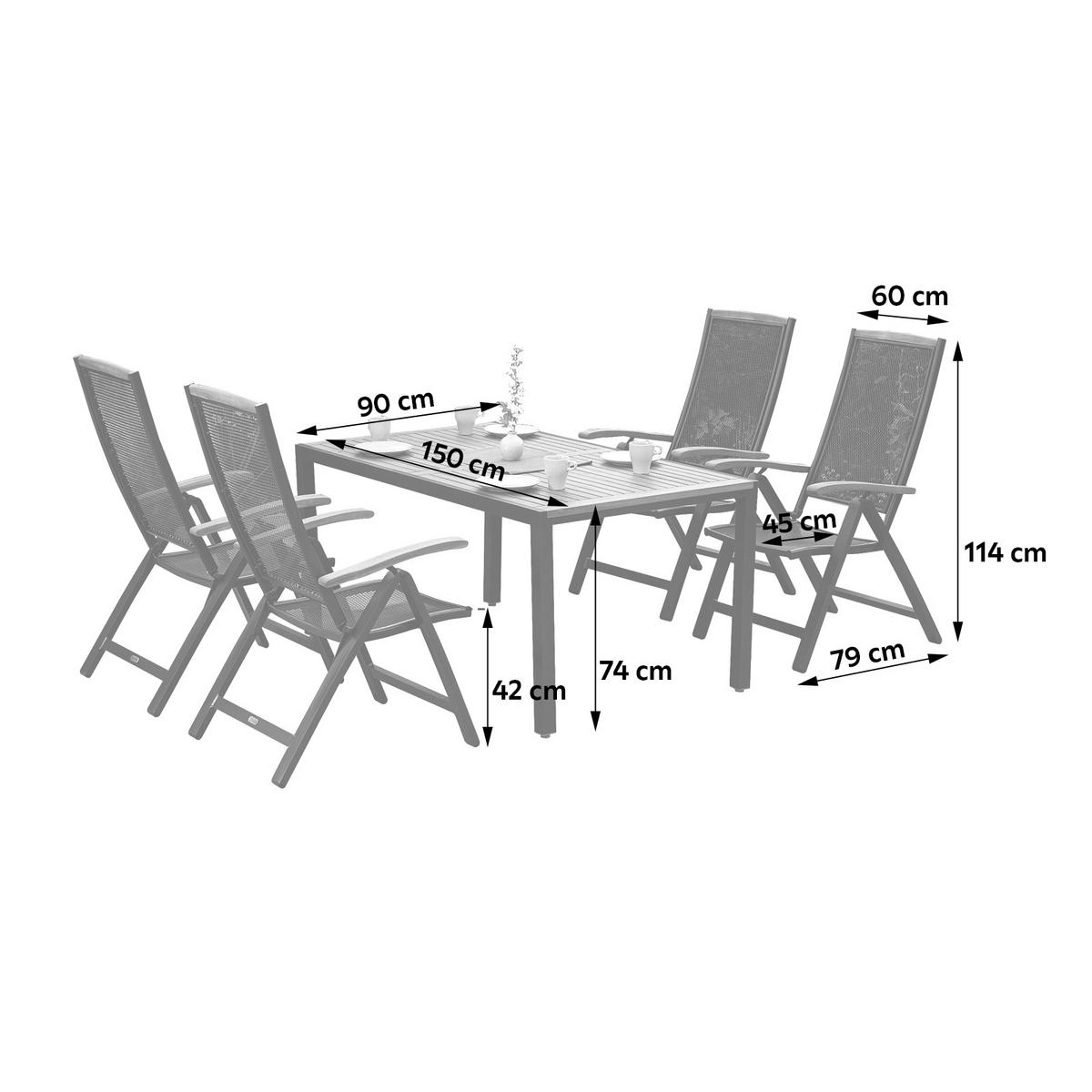 GARTENGARNITUR 5-teilig  - Graphitfarben/Naturfarben, MODERN, Holz/Metall - Gardenson