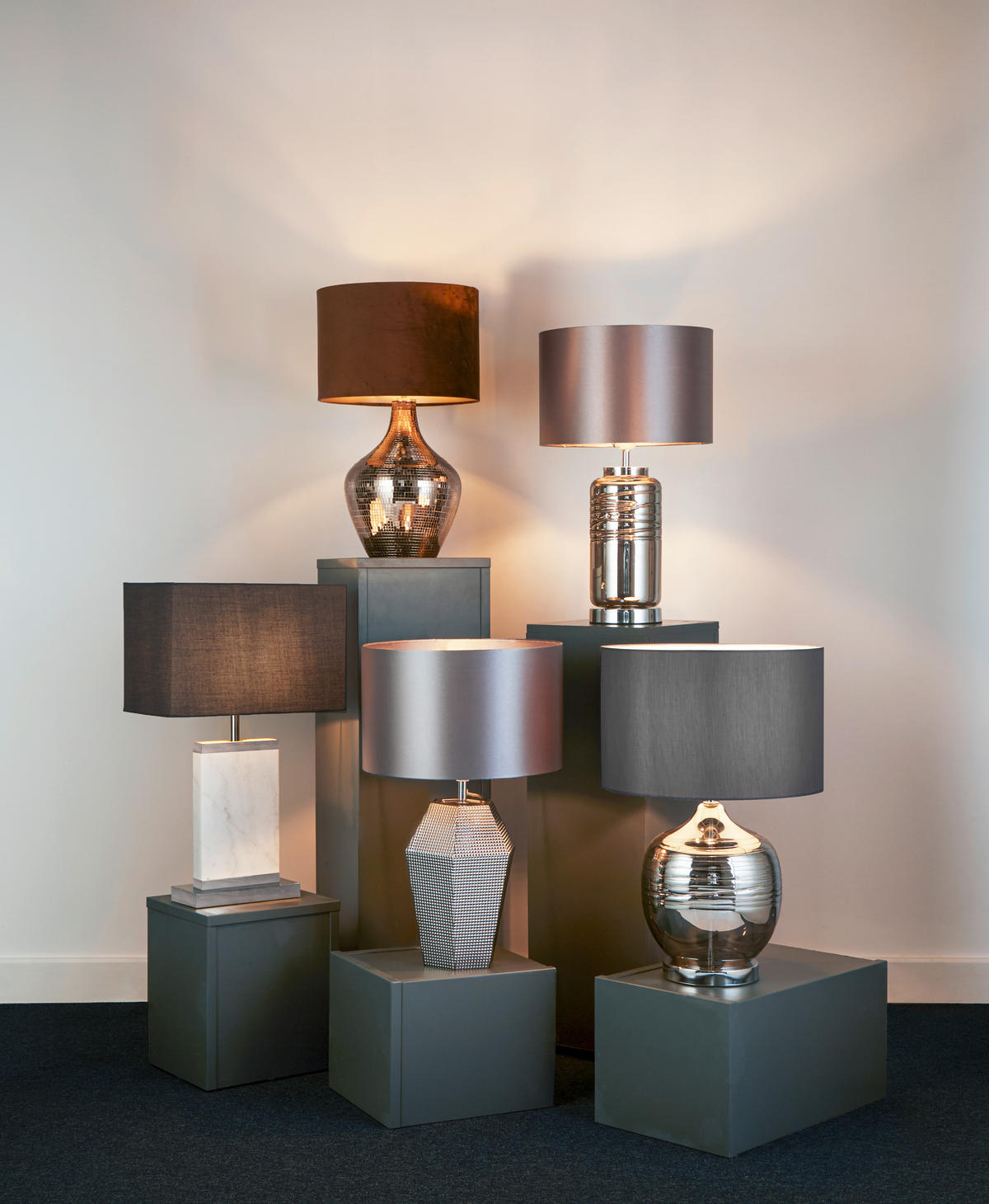 TISCHLEUCHTE Mosaic 30/54 cm   - Chromfarben/Braun, Design, Leder/Glas (30/54cm) - Searchlight