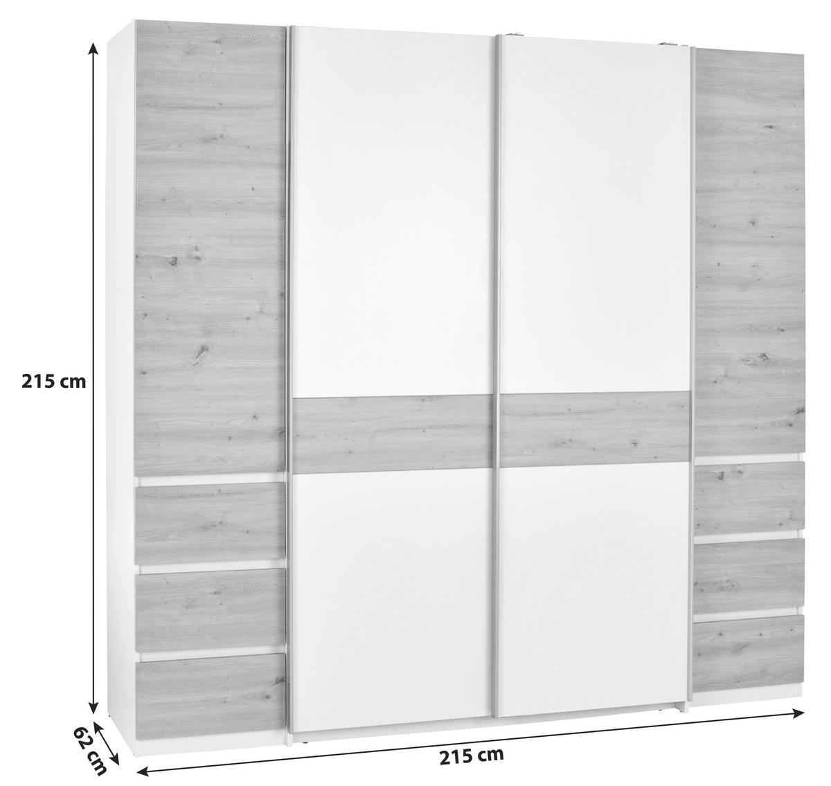 DREHTÜRENSCHRANK 215/215/61,9 cm,  in Weiß, Eiche Artisan, 4-türig  - Chromfarben/Eiche Artisan, KONVENTIONELL, Holzwerkstoff (215/215/61,9cm)