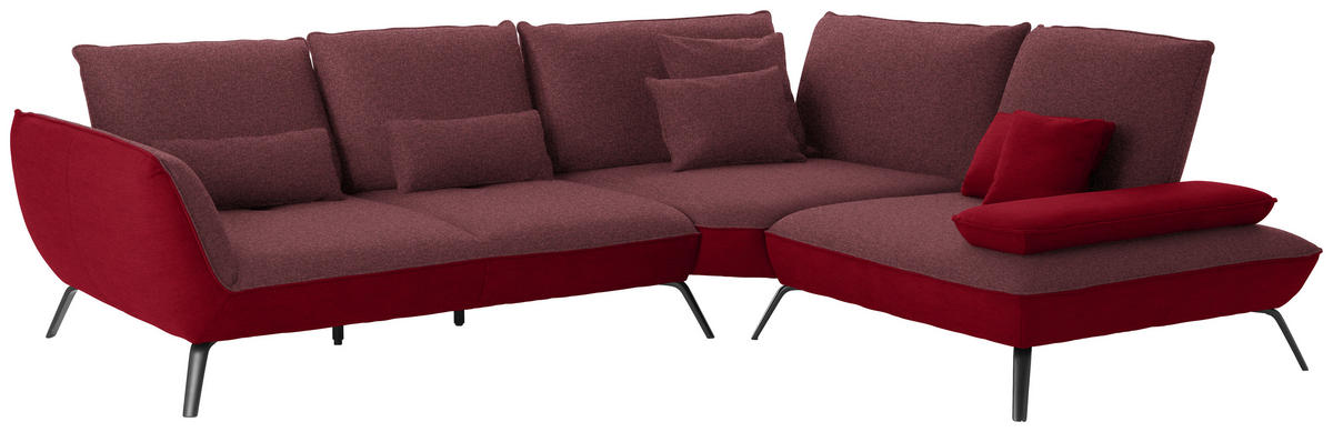 ECKSOFA in Flachgewebe Rot  - Rot/Schwarz, Design, Textil/Metall (310/250cm) - Moderano