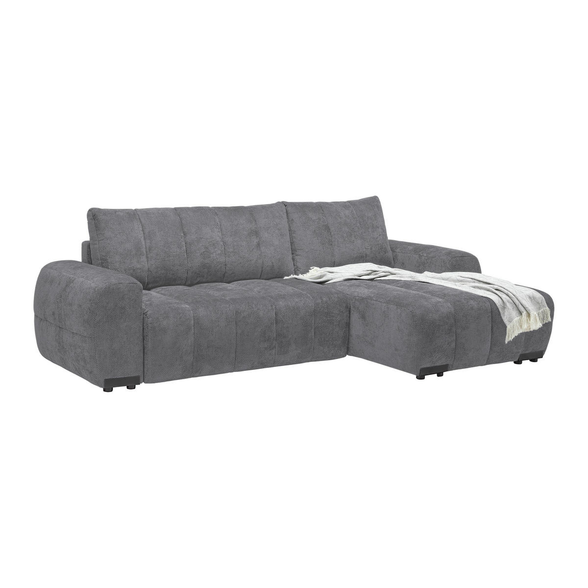 ECKSOFA Flachgewebe Grau  - Schwarz Hochglanz/Grau, Modern, Textil/Metall (273/93/166cm) - MID.YOU