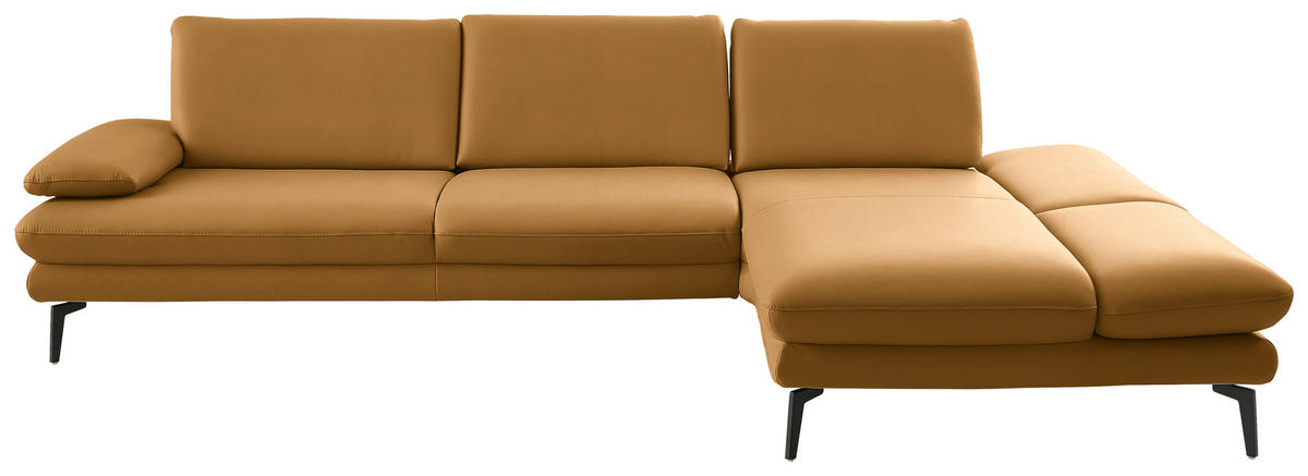 ECKSOFA in Echtleder Currygelb  - Currygelb/Schwarz, Design, Leder/Metall (308/195cm) - Dieter Knoll