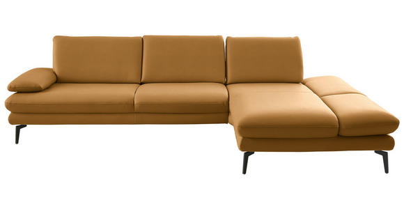 ECKSOFA in Echtleder Currygelb  308/195 cm  - Currygelb/Schwarz, Design, Leder/Metall (308/195cm) - Dieter Knoll