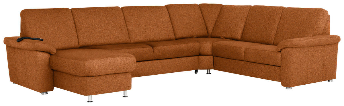 WOHNLANDSCHAFT in Flachgewebe Cognac  - Chromfarben/Cognac, KONVENTIONELL, Textil/Metall (163/336/240cm) - Beldomo System