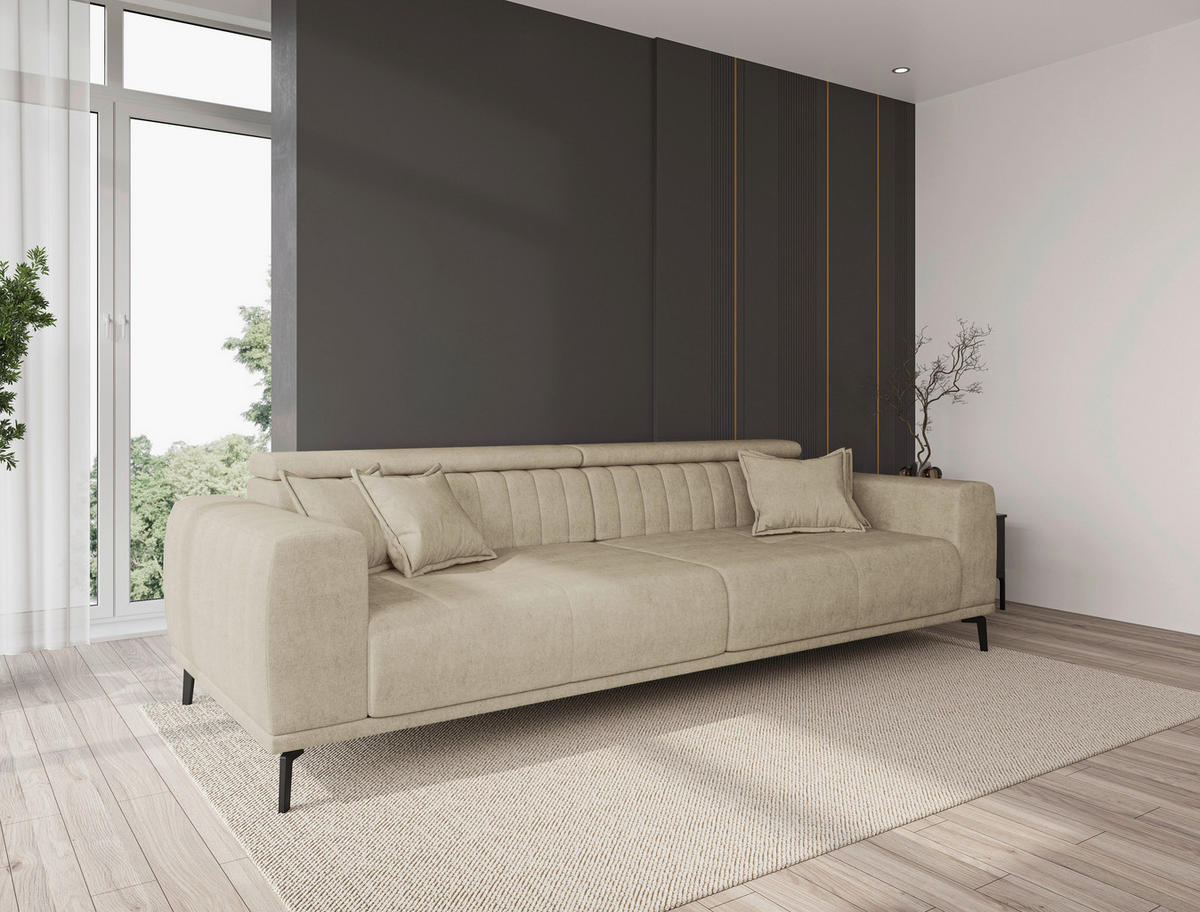 BIGSOFA Webstoff Beige  - Beige/Schwarz, KONVENTIONELL, Textil/Metall (280/80/110cm) - Carryhome