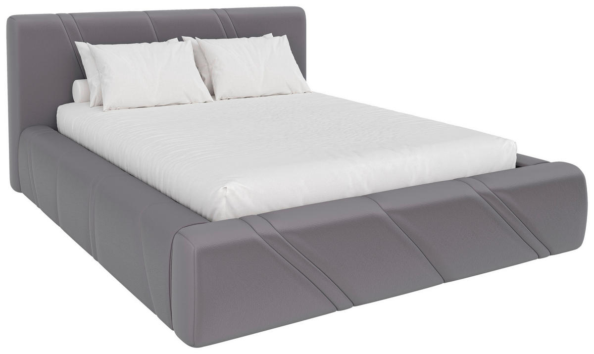 POLSTERBETT 140/200 cm,  in Hellgrau, gepolstertes Kopfteil, Lattenrost, Bettkasten,  - Hellgrau/Schwarz, Design, Holz/Kunststoff (140/200cm) - Chameo