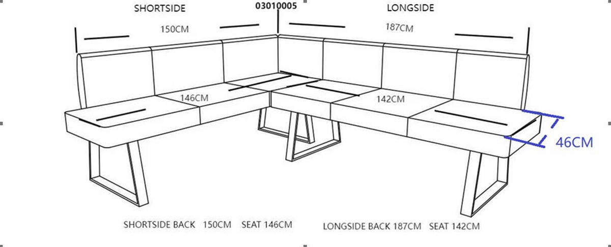 ECKBANK Metall, Textil Grau  - Schwarz/Grau, Modern, Textil/Metall (202/160cm) - Livetastic