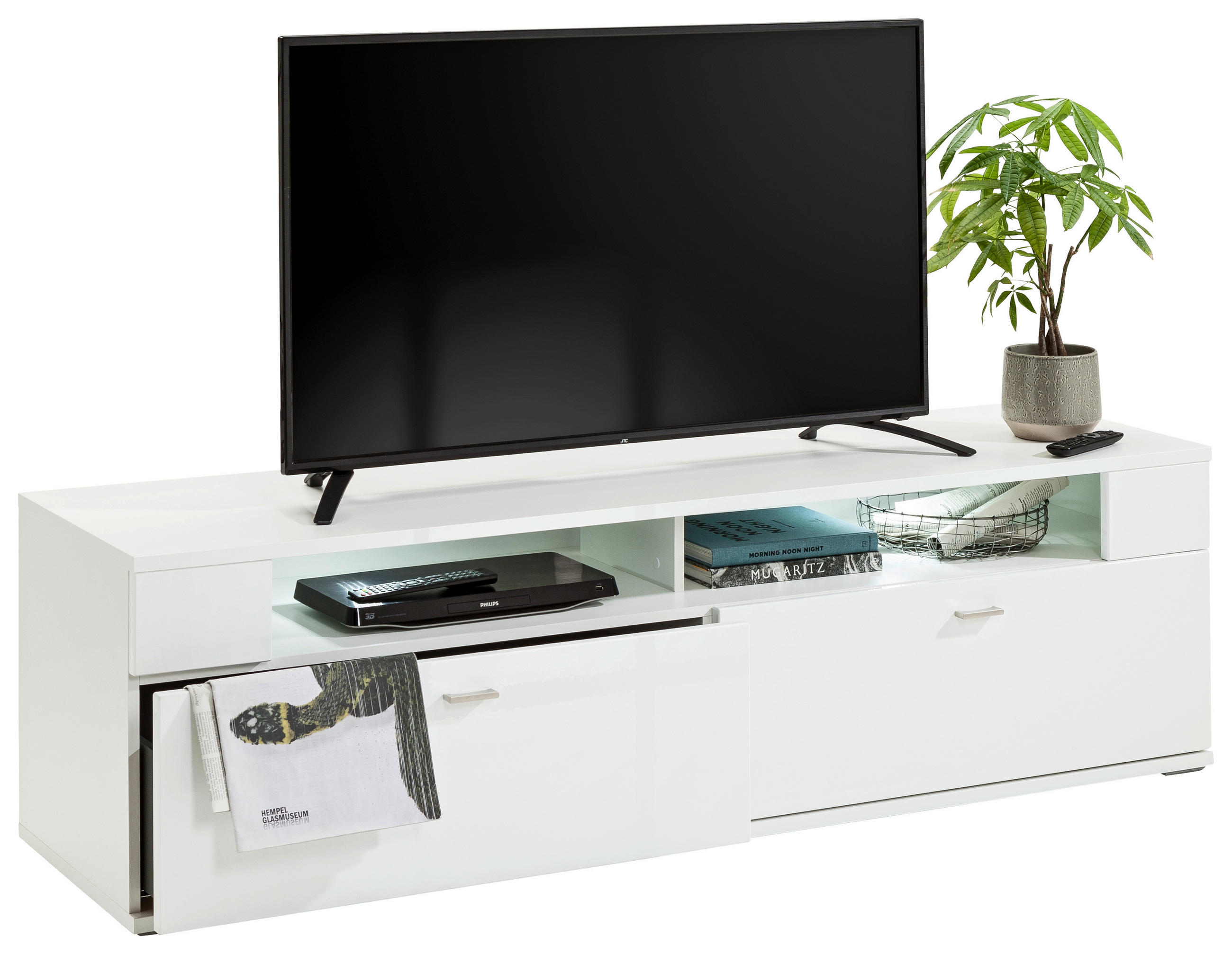 TV-ELEMENT - Weiß Hochglanz/Weiß, Design, Holzwerkstoff/Metall (180,1/52,2/50,2cm) - SetOne by Musterring