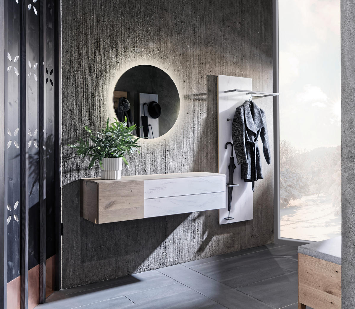 GARDEROBE 3-teilig  in 220/194/42,6 cm  - Wildeiche/Weiss, Natur, Glas/Holz (220/194/42,6cm) - Voglauer