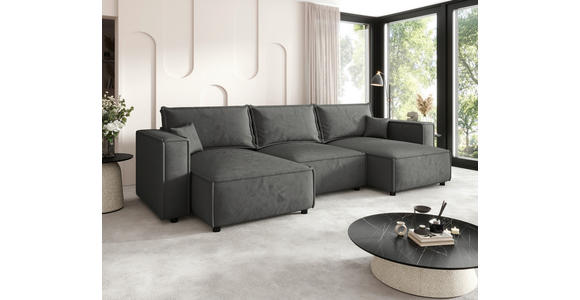 WOHNLANDSCHAFT Grau Webstoff  - Schwarz/Grau, MODERN, Kunststoff/Textil (153/350/153cm) - Xora