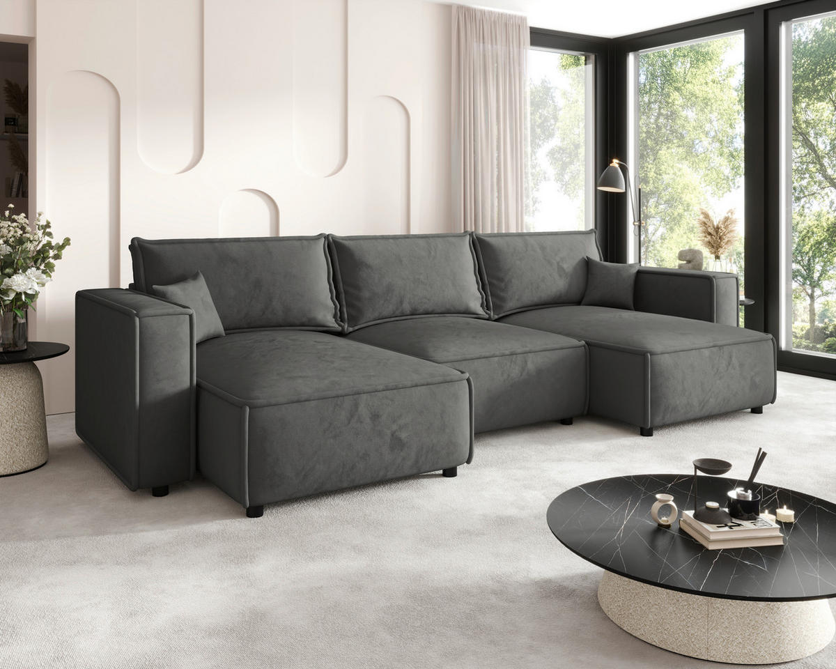WOHNLANDSCHAFT Grau Webstoff  - Schwarz/Grau, MODERN, Kunststoff/Textil (153/350/153cm) - Xora