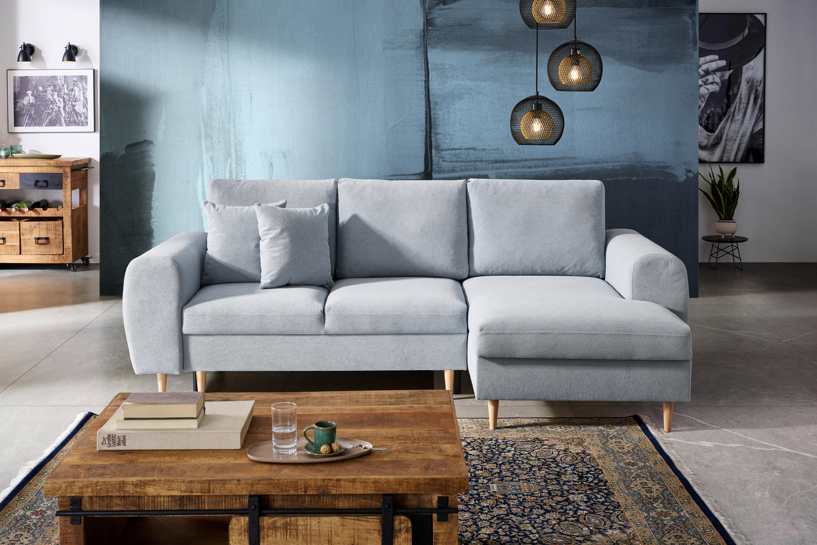 ECKSOFA in Webstoff Hellgrau  - Hellgrau/Naturfarben, Konventionell, Holz/Textil (250/145cm) - MID.YOU
