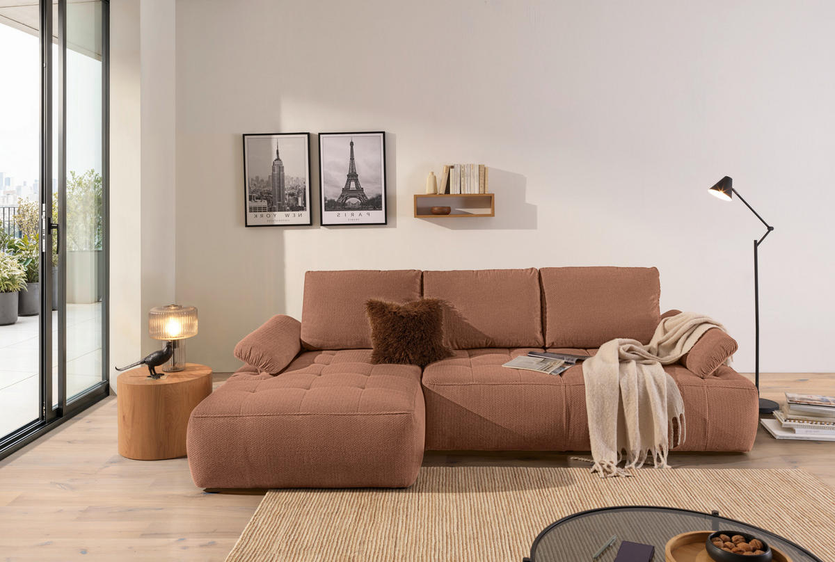 ECKSOFA Dunkelorange Webstoff  - Dunkelorange/Schwarz, KONVENTIONELL, Kunststoff/Textil (162/282cm) - Carryhome