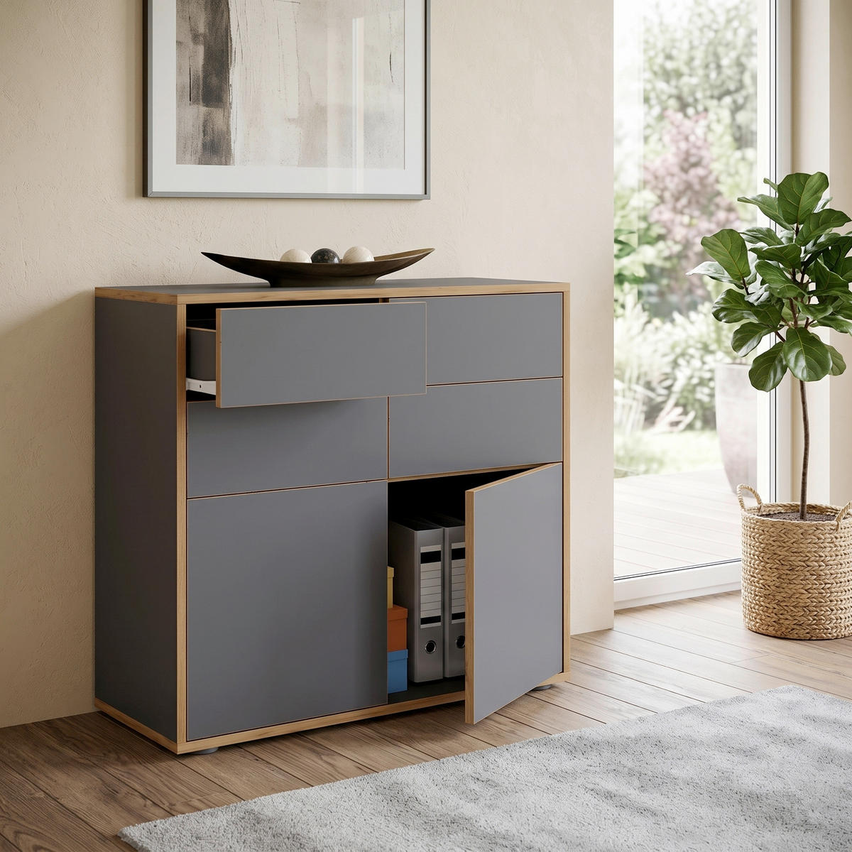 KOMMODE Salia, 100/74/33 cm, 4 Schublade(n)  - Honigeiche/Anthrazit, Design, Holzwerkstoff/Kunststoff (100/74/33cm) - MID.YOU